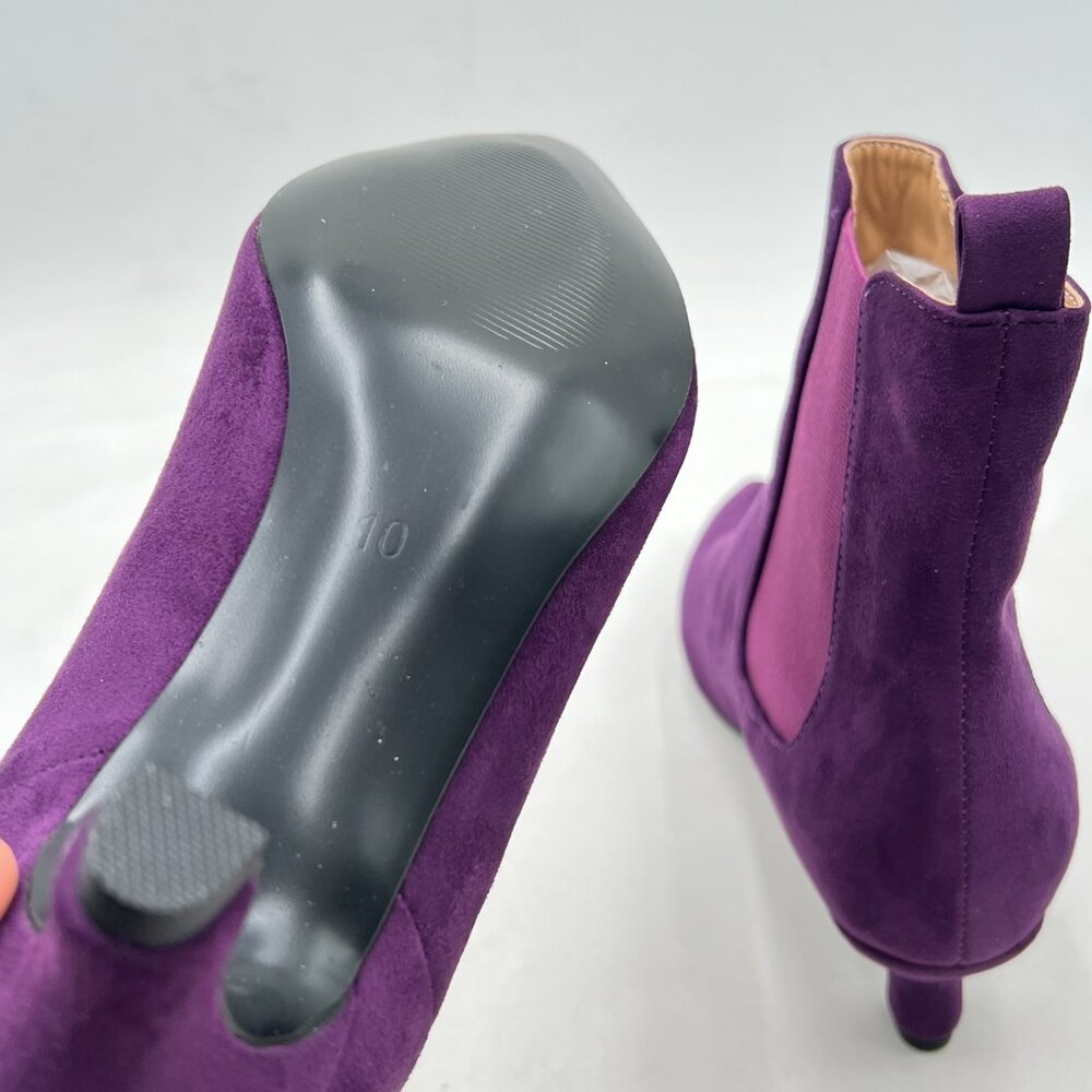 Purple Suede Women Stylish Pointed Toe Low Heel Ankle Boots Pull On Comfortable - Picture 5 of 7